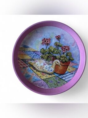 Emson Vintage 90s Pink Floral Duck Goose Quilt Cottagecore Grannycore Metal Tray